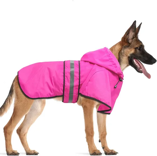 Vista 9 de Weesiber Chubasquero para perro, impermeable con agujero para correa, ropa de lluvia con capucha reflectante para cachorros, poncho para mascotas