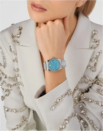 Vista 5 de Philipp Plein Date Superlative Collection Luxury Womens Watch Timepiece with a Silver Bracelet Featuring a Stainless Steel Case and Blue Dial