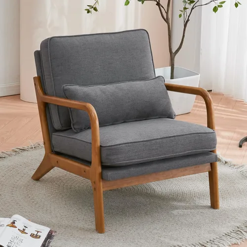 Vista 11 de Silla decorativa para sala de estar, sillón tapizado moderno de mediados de siglo con almohada, sillón de lectura, cómoda silla decorativa