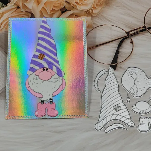 Vista 6 de Plantillas de plantillas de metal para decoración de tarjetas y álbumes de recortes, 2 unidades de gnomos de Navidad 2 enanos