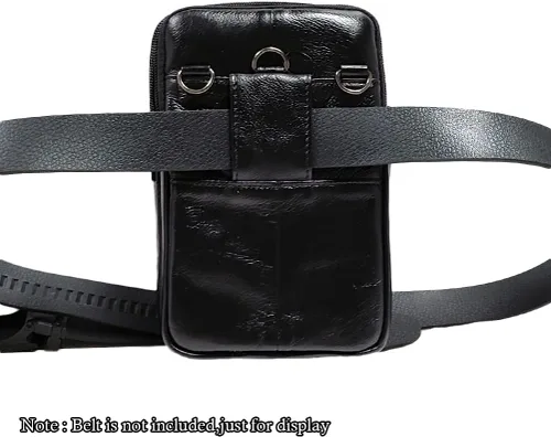 Vista 8 de Cuero Genuino Hombres Wasit Pack Con Correa De Cinturón De Hombro Bolsa De Teléfono Celular Style1-Negro
