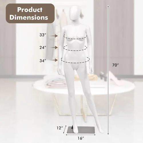 Vista 4 de S AFSTAR Maniquí femenino de 5.8 pies/70 pulgadas, forma de vestido ajustable y desmontable, modelo de maniquí de cuerpo completo, soporte de torso