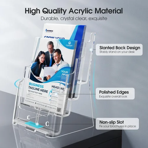 Vista 4 de MaxGear Soporte acrílico para folletos de 8.5 x 11 pulgadas, organizador de literatura transparente de 4 niveles, soporte exhibidor para revistas
