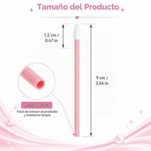 Vista 2 de 100 piezas de aplicadores de brillo labial, pinceles desechables aplicadores de brillo labial varitas de brillo labial aplicadores kit de Rosa bebé