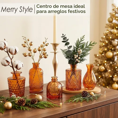 Vista 8 de Juego de 12 jarrones de cristal marrón, mini jarrón para centros de mesa, pequeños jarrones ámbar a granel para decoraciones de boda, jarrón vintage