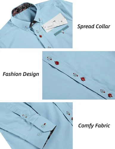 Vista 5 de COOFANDY Camisa de vestir para hombre de manga larga casual con botones