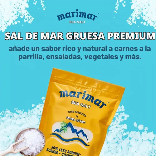 Vista 4 de Marimar Sal marina, naturalmente baja en sodio, grano grueso, Kosher, 20 onzas