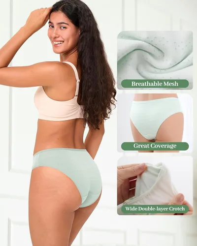 Vista 6 de BAMBOO COOL Ropa interior transpirable de malla de bambú para mujer, bragas de absorción de humedad, suaves y ligeras