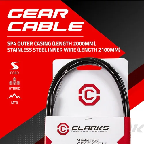 Vista 5 de Clarks Cable de engranaje de acero inoxidable 6086, negro Cables-de-frenos de bicicleta y carcasa