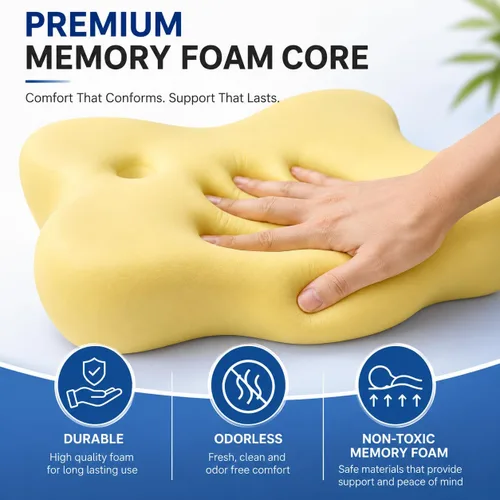 Vista 6 de Almohada cervical para dormir de lado, almohada ergonómica de espuma viscoelástica para aliviar el dolor de cuello y hombros, almohada ortopédica