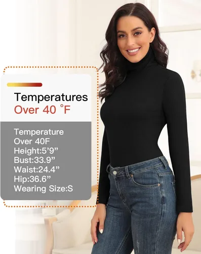 Vista 3 de WOWENY Camisas térmicas de manga larga con cuello alto para mujer, ajuste delgado, capa base suave, ropa