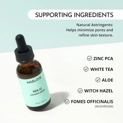 Vista 5 de MAELOVE NIA 10 - Suero de niacinamida, suero facial calmante para fortalecer la barrera de la piel, hidratación y refinamiento de poros, adecuado