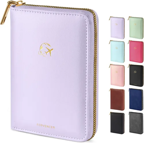 Vista 20 de Forvencer Funda para pasaporte con cierre de cremallera seguro, cartera de pasaporte premium para viajes, bonita funda de tarjeta de bloqueo RFID
