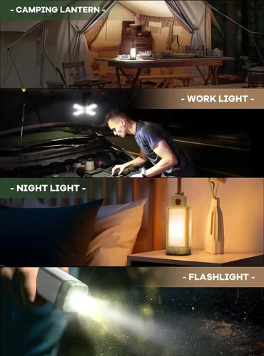 Vista 7 de Linterna de campamento, linterna recargable de 3 colores de temperatura, 4 modos de luz, luces de campamento plegables con 4 paneles plegables