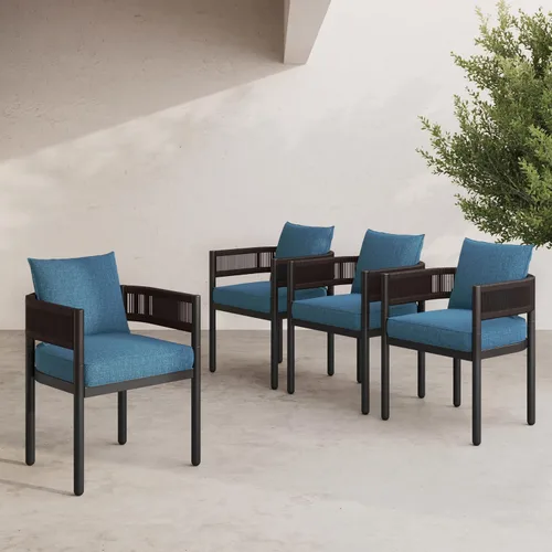 Vista 11 de Grand patio - Juego de 2 sillas de comedor para exterior, 2 piezas de sillas de comedor para patio, sillas fijas de patio de mimbre tejido en metal