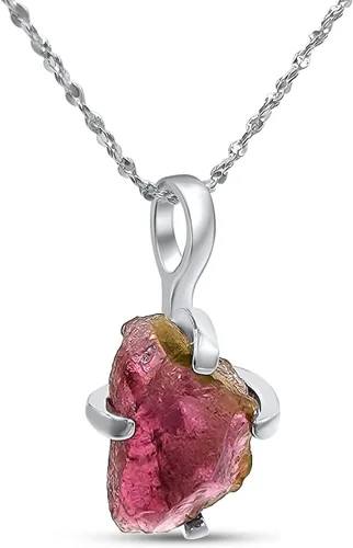 Vista 7 de Collar de cadena con colgante de piedra preciosa natural en bruto con oro blanco sobre plata de ley 925, piedra natal delicado regalo solitario