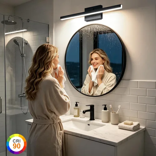 Vista 2 de IZORRO Moderna lámpara de tocador de baño de 16 pulgadas, giratoria, 12 W, regulable, lámpara LED sobre el espejo, barra de luz negra para tocador