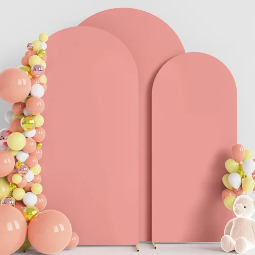 Vista 12 de Wokceer - Juego de 3 fundas de arco para telón de fondo, color beige 6FT,5FT,4FT Spandex Fitted Balloon Arch Cover Round Top Chiara Backdrop Cover