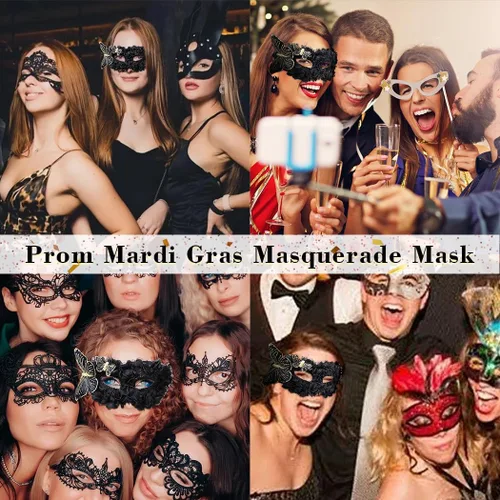 Vista 7 de Campsis Máscara de disfraz para mujer, máscara negra de mariposa, Mardi Gras, accesorio para fiesta veneciana, Halloween, baile de graduación