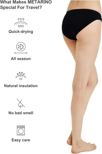 Vista 2 de METARINO - Bragas deportivas de lana merina suave para mujer Negro