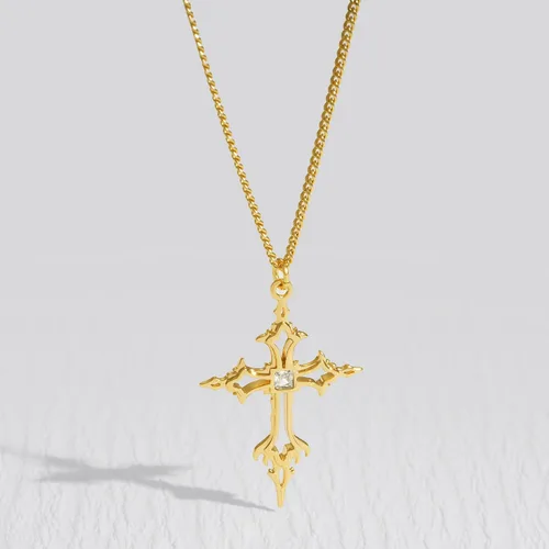 Vista 5 de Collar de cruz para mujer, chapado en oro de 14 quilates, circonita cúbica, collar con colgante de cruz, joyería cristiana, regalos para mujeres