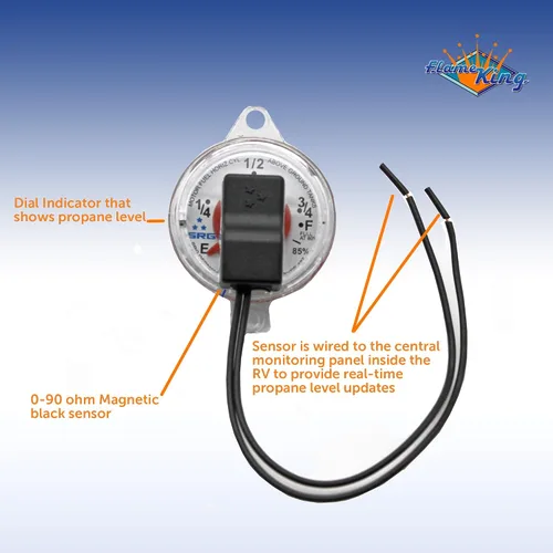 Vista 5 de Flame King Calibre de dial remoto de doble sitio de 0 a 90 ohmios para tanques de propano RV ASME con medidor atornillado