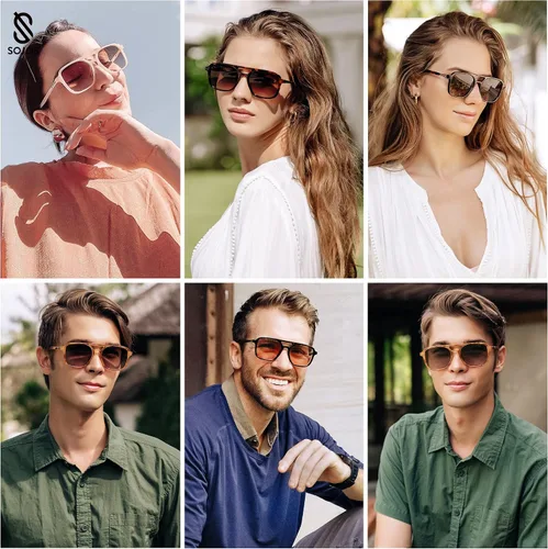 Vista 2 de SOJOS Gafas de sol retro estilo aviador para mujeres y hombres modernas rectangulares para mujeres y hombres SJ2202
