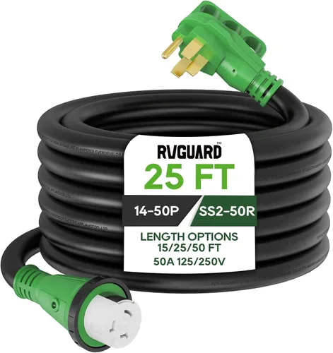 Vista 9 de RVGUARD Cable de alimentación RV de 50 amperios y 15 pies, cable de extensión de generador 14-50P a SS2-50R, cable STW resistente con indicador