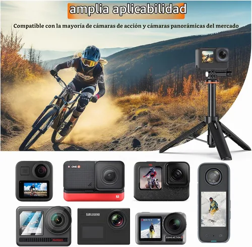 Vista 5 de VRIG TP-08 Mini trípode extensible para GoPro Mission 1 Pro, 20.1 pulgadas portátil selfie stick trípode para GoPro Hero 13 12 11 10 9 8 7 6 5 4 3
