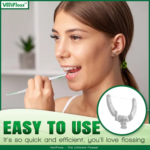 Vista 2 de VeriFloss - Hilo dental con recarga de 10 cabezales, hilo dental para adultos y niños, herramienta de hilo dental, diseño ergonómico con cabezal