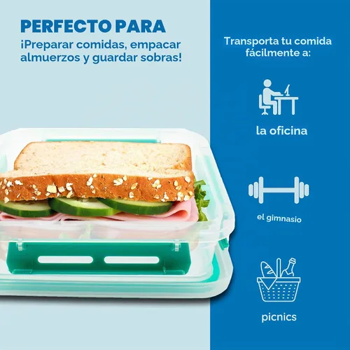 Vista 4 de Biosmart Contenedor para sándwich: 1 paquete reutilizable, sin BPA, almacenamiento de alimentos de plástico con cierre a presión, recipiente