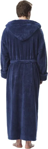 Vista 4 de Arus Bata de forro polar para hombre, bata de baño turca larga con capucha