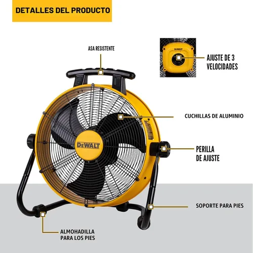 Vista 3 de Ventilador de piso DEWALT DXF1840, ventiladores industriales, ventilador de 46 cm de alta velocidad con 3 velocidades de circulación de aire
