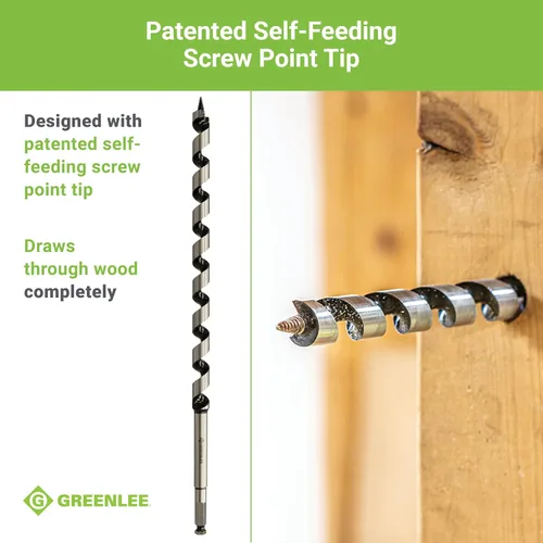 Vista 4 de Greenlee 66PT-1 - Broca para uñas con punta de tornillo de autoalimentación, 1 broca de acero de 18 pulgadas con vástago hexagonal de 7/16 pulgadas