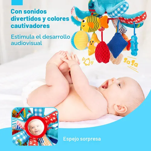 Vista 3 de Hahaland - Juguetes para bebés de 0 a 6 meses, asiento de automóvil, juguete de pulpo de peluche con cuerdas de tracción Infant Hanging Toy for