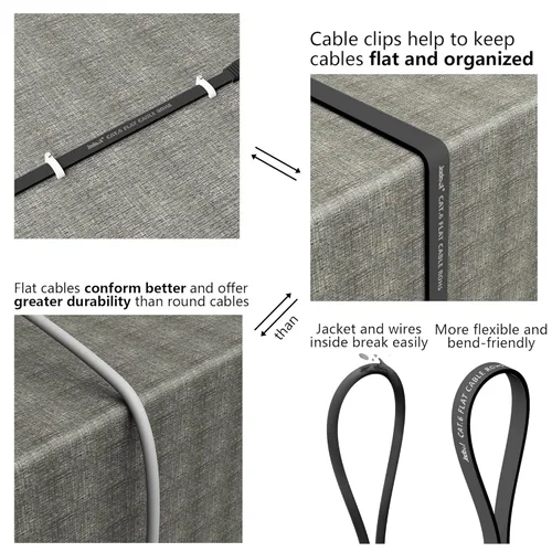 Vista 5 de Cable Ethernet Cat 6 de 1 pie (paquete de 6), para exteriores e interiores, compatible con red Cat7 de 10 Gbps, cable de conexión LAN plano