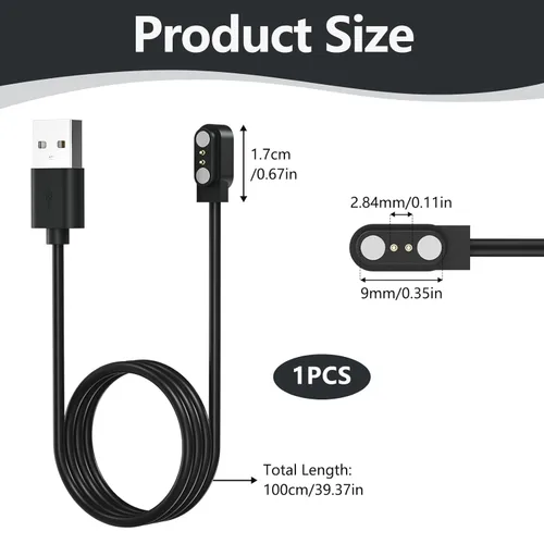 Vista 6 de Vancle Paquete de 2 cables de carga VeryFit para reloj inteligente, cable de carga USB magnético para reloj inteligente Veryfit ID205L, ID205U