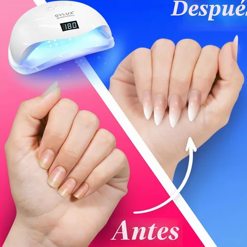 Vista 7 de OVLUX - Lámpara de uñas LED UV de 180 W profesional - Secador de uñas de gel rápido con 57 LED, cuenta regresiva LCD, sensor automático y modo