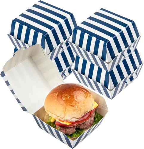 Vista 25 de Restaurantware Mini cajas de hamburguesas de 2.5 x 2.5 x 2 pulgadas, 100 recipientes de alimentos con tapa con bisagras, cajas desechables de papel