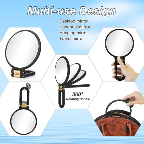 Vista 4 de 1 espejo de viaje con aumento, espejo de mano con mango - Espejo de mano de doble cara con 1 aumento de 20x y mango plegable, espejo de mano