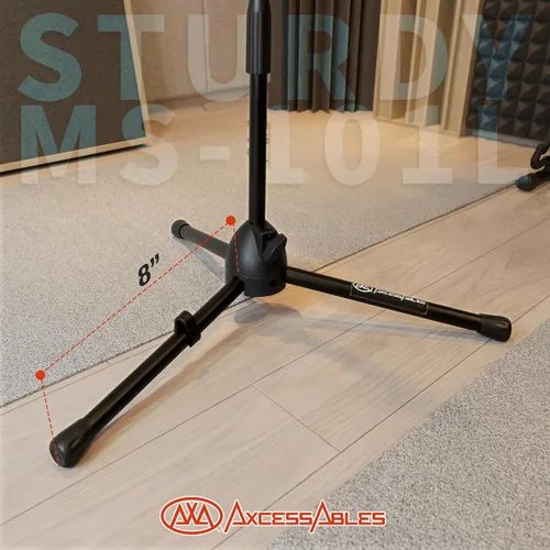 Vista 5 de AxcessAbles - Soporte corto para micrófono con brazo telescópico de 34 pulgadas, trípode de micrófono de perfil bajo para batería y amplificadores