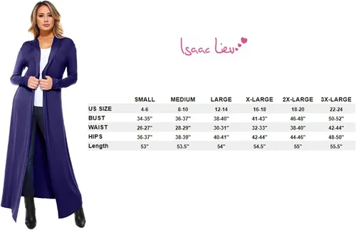 Vista 6 de Cárdigan largo Isaac Liev para mujer, suéter largo, casual y con vuelo, abierto por delante, largo hasta los pies, drapeado, ligero, fabricado