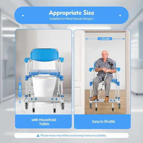 Vista 5 de Silla de ruedas plegable 3 en 1 (350 libras), silla de ruedas con ducha, inodoro, sillas de ruedas comode ducha para ancianos y discapacitados