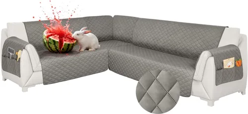 Vista 52 de Fundas para sofá modular, impermeables, 6 piezas, fundas de sofá en forma de L, lavables, antideslizantes, fundas para sofá seccional, suaves