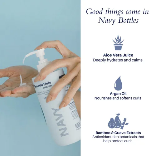 Vista 4 de NAVY HAIR CARE Celestia Halo Curl Gel Fijación flexible, hidratación y definición Gel ligero para todo tipo de rizos Aloe, jojoba