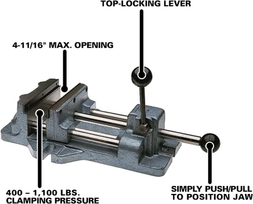 Vista 2 de Wilton Tornillo de Banco para Taladro con Acción de Leva, Ancho de Mordaza de 4", Apertura Máxima de 4-11/16" (Modelo 1204)
