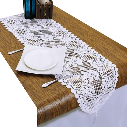 Vista 11 de rockcloud Camino de mesa de encaje para decoración de banquetes de boda, decoración de mesa de fiesta de Navidad, blanco, 13 x 70 pulgadas White E