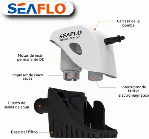 Vista 3 de Seaflo, bomba de agua autosumergible automática para barco de sentina de 12 V 750 ghp con interruptor sumergible