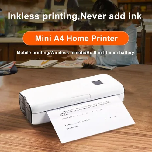 Vista 2 de Impresora térmica portátil A4 para viajes, sin tinta, recargable por Bluetooth, compatible con teléfonos Android e iOS, laptop