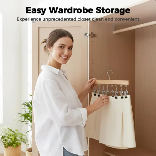 Vista 6 de Organizador de leggings para armario, perchas para pantalones con 10 clips, gancho de almacenamiento para ropa y sombreros, organizador colgante